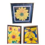 Collection of Sunflower Paintings in Various Frames - Including a signed print by Robert Lewis