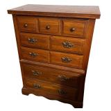 Solid Oak 7-Drawer Chest Dresser with Brass Handles