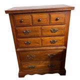 Solid Oak 7-Drawer Chest Dresser with Brass Handles