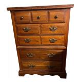 Solid Oak 7-Drawer Chest Dresser with Brass Handles