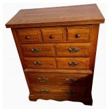 Solid Oak 7-Drawer Chest Dresser with Brass Handles