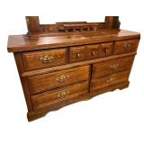 Solid Oak Dresser with Attached Mirror and Multiple Drawers