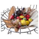 Decorative Metal Basket with Assorted Artificial Fruit