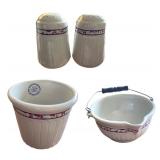 Vintage Red Wing Stoneware Pottery Set with Butter Crock, Batter Bowl, and Shakers
