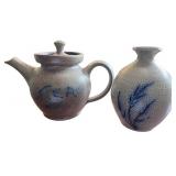 Red Wing Pottery 14th Anniversary Teapot and Vase Set