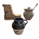 Set of 3 Red Wing Pottery Collectibles including Boot, Crock, and Pitcher