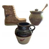 Set of 3 Red Wing Pottery Collectibles including Boot, Crock, and Pitcher