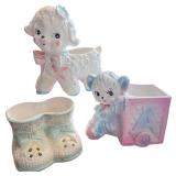 Set of 3 Vintage Ceramic Nursery Planters