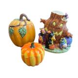 Set of 3 Halloween Ceramic Cookie Jars Including Pooh & Friends