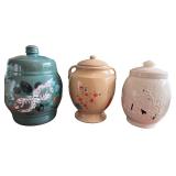 Set of 3 Decorative Ceramic Lidded Jars with Floral Designs