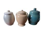 Set of 3 Decorative Ceramic Lidded Jars with Floral Designs