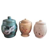Set of 3 Decorative Ceramic Lidded Jars with Floral Designs