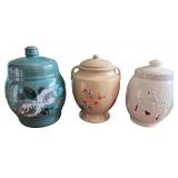 Set of 3 Decorative Ceramic Lidded Jars with Floral Designs