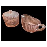 Vintage Pink Depression Glass Sugar Bowl and Creamer Set