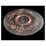 Set of 4 Vintage Pink Glass Plates with Floral and Swirl Designs