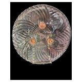 Set of 4 Vintage Pink Glass Plates with Floral and Swirl Designs