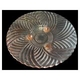 Set of 4 Vintage Pink Glass Plates with Floral and Swirl Designs