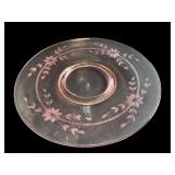 Set of 4 Vintage Pink Glass Plates with Floral and Swirl Designs