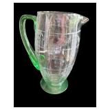 Vintage Glass Serving Set with Green Handles - Pitcher and 8 Glasses