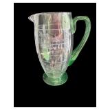 Vintage Glass Serving Set with Green Handles - Pitcher and 8 Glasses