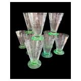 Vintage Glass Serving Set with Green Handles - Pitcher and 8 Glasses