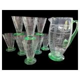 Vintage Glass Serving Set with Green Handles - Pitcher and 8 Glasses