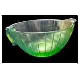 Vintage Green Depression Glass Batter Bowl with Handle