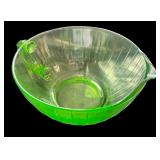 Vintage Green Depression Glass Batter Bowl with Handle