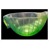 Vintage Green Depression Glass Batter Bowl with Handle