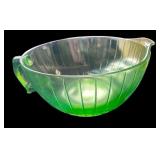 Vintage Green Depression Glass Batter Bowl with Handle