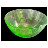 Vintage Green Depression Glass Batter Bowl with Handle