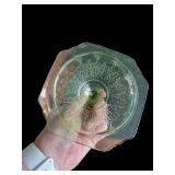 Collection of Intricate Green Depression Glassware with Butter Dish and Biscuit Jar
