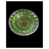Collection of Intricate Green Depression Glassware with Butter Dish and Biscuit Jar
