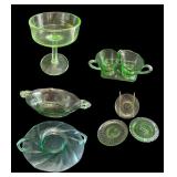 Collection of Vintage Green Depression Glass Pieces
