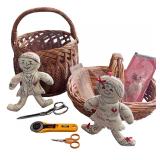 Set of Sewing Tools with Wicker Baskets and Stress Dolls