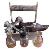 Wooden Caddy with Vintage Collectibles