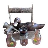 Wooden Caddy with Vintage Collectibles