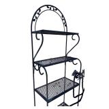 Black Metal Bakers Rack with Decorative Leaf Design