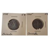 Two Canadian War Nickels Nice Rare Coins
