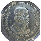 Five silver world coins from different denominations and countries in very nice condition.