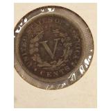 Five V Nickels from 1903 to 1907 in nice condition!