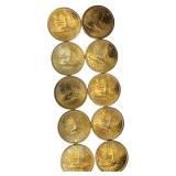 Ten 2000-P Sacagawea Dollar Coins - Fresh from a mint coin roll and uncirculated.