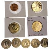 Odd Lot: Three Golden Dollars, Five Proof Quarters, and One 1958 Penny. All in very nice condition!