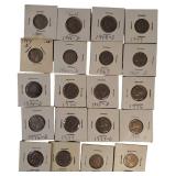 Mixed lot of nickels from the 1940s to the 1980s, sourced from an old nickel collection.