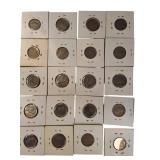 Mixed lot of nickels from the 1940s to the 1980s, sourced from an old nickel collection.