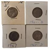 Mixed lot of nickels from the 1940s to the 1980s, sourced from an old nickel collection.