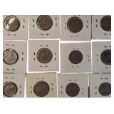 Mixed lot of nickels from the 1940s to the 1980s, sourced from an old nickel collection.