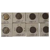 Mixed lot of nickels from the 1940s to the 1980s, sourced from an old nickel collection.