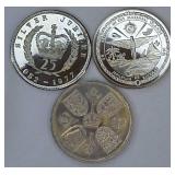 Three World Coins:  Large Commemorative Coins from Different Countries from 1953-1991 - Very Nice!