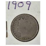 Five V Nickels dated from 1908 to 1912 - Nice old coins.